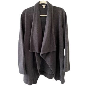 J. Crew Grey Waterfall Cardigan Sweater Warm Layer Wrap Long Length, Size Medium